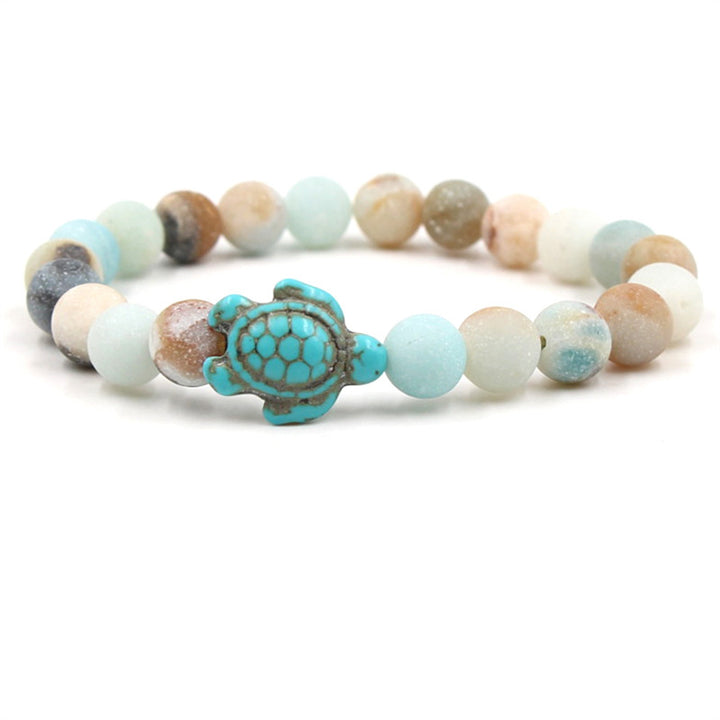 Braccialetto di benedizione con tartaruga marina in pietra naturale Buddha Stones Turchese