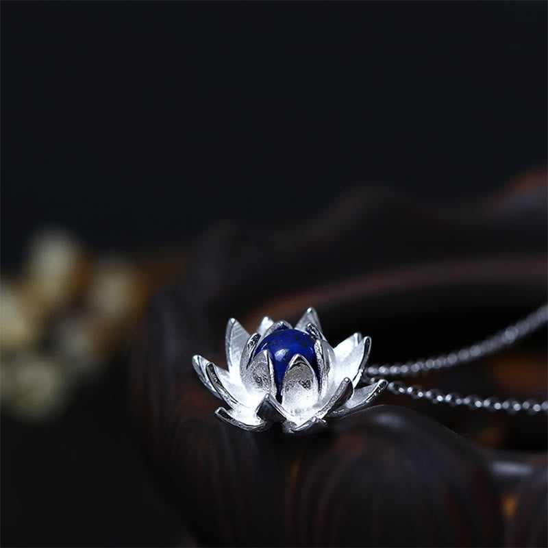 Collana con ciondolo a forma di fiore di loto in argento sterling 925, lapislazzuli e Buddha Stones, per la cura di sé - image 3