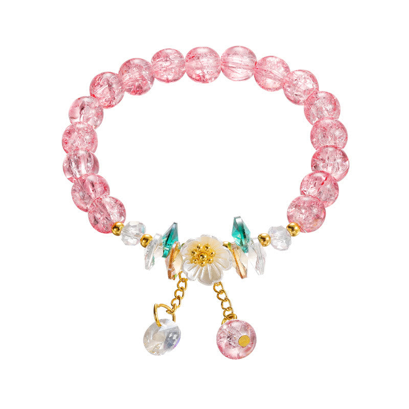 Braccialetto di perline di vetro con ciondolo a forma di fiore con design semplice Buddha Stones