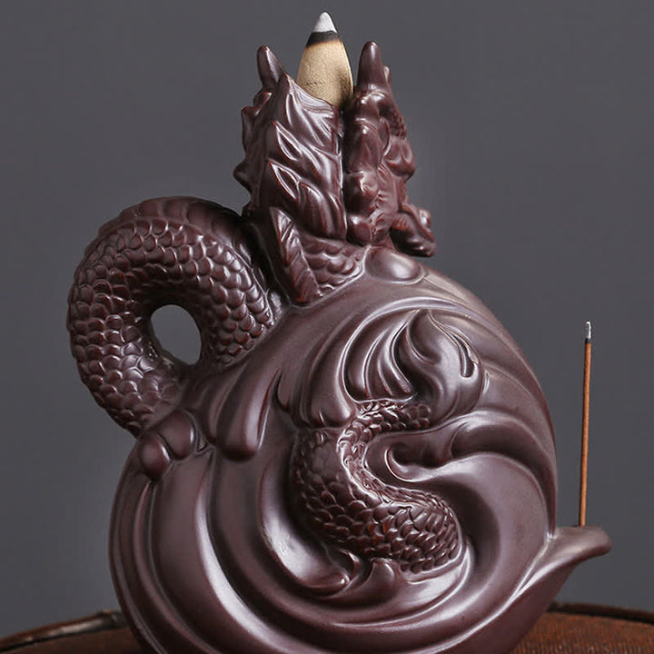 Decorazione bruciatore di incenso in ceramica con motivo a drago