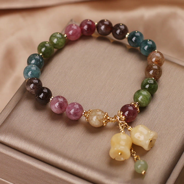 Braccialetto dell'amore con perline di fiori di tormalina colorata naturale Buddha Stones