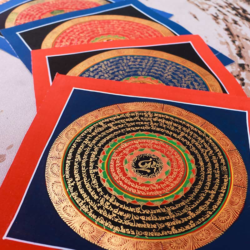 Dipinto Thangka tibetano fatto a mano, benedizione Thangka, scatola cieca, motivo a colori casuali