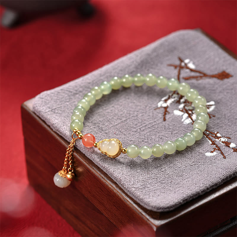 Braccialetto portafortuna in argento sterling 925 con giada Hetian e zucca di loto - image 6