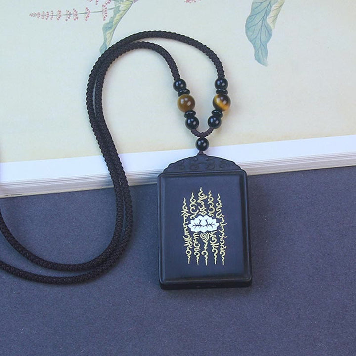 Collana con ciondolo in argento sterling 999 con Buddha Stones e legno di ebano e loto intarsiato e calmo - image 2