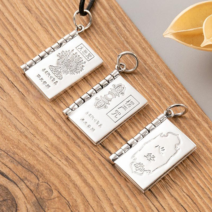Buddha Stones 990 Argento Sterling Cuore Sutra Grande Compassione Shurangama Mantra Loto Vajra Collana Pendente Pace - image 11