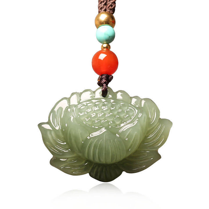 Collana con ciondolo di successo con fiore di loto in giada ciano Hetian Buddha Stones - image 5