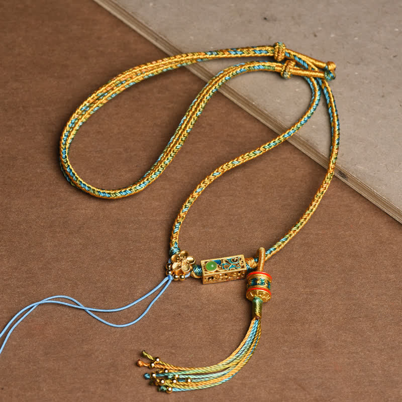 Collana con ciondolo in rame colorato con Buddha Stones e corda di ricchezza - Giallo - image 4