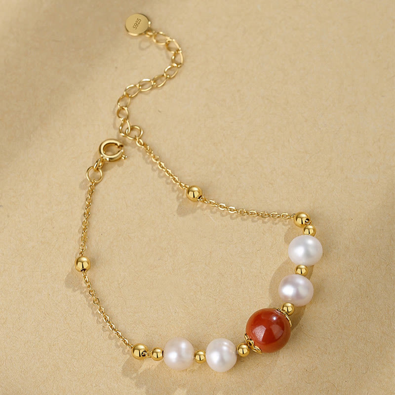 Bracciale a catena con perle curative in argento sterling 925 e cinabro Buddha Stones - image 4