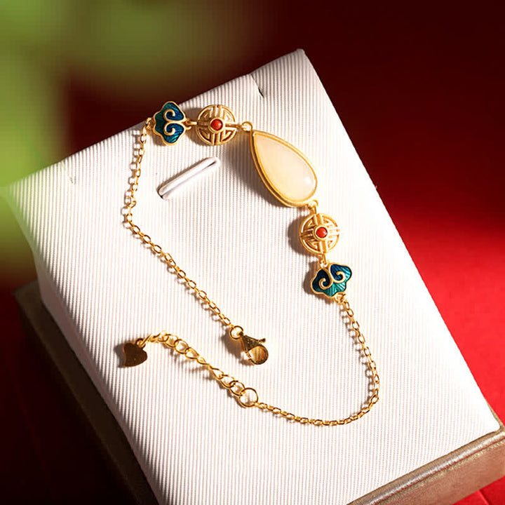 Collana con ciondolo a forma di goccia d'acqua in argento sterling 925 con giada bianca Hetian e bracciale - image 10