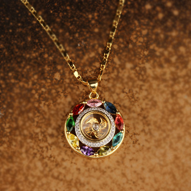 Buddha Stones Zircone colorato Rame Ricchezza Fortuna Rotazione Bracciale Collana Pendente