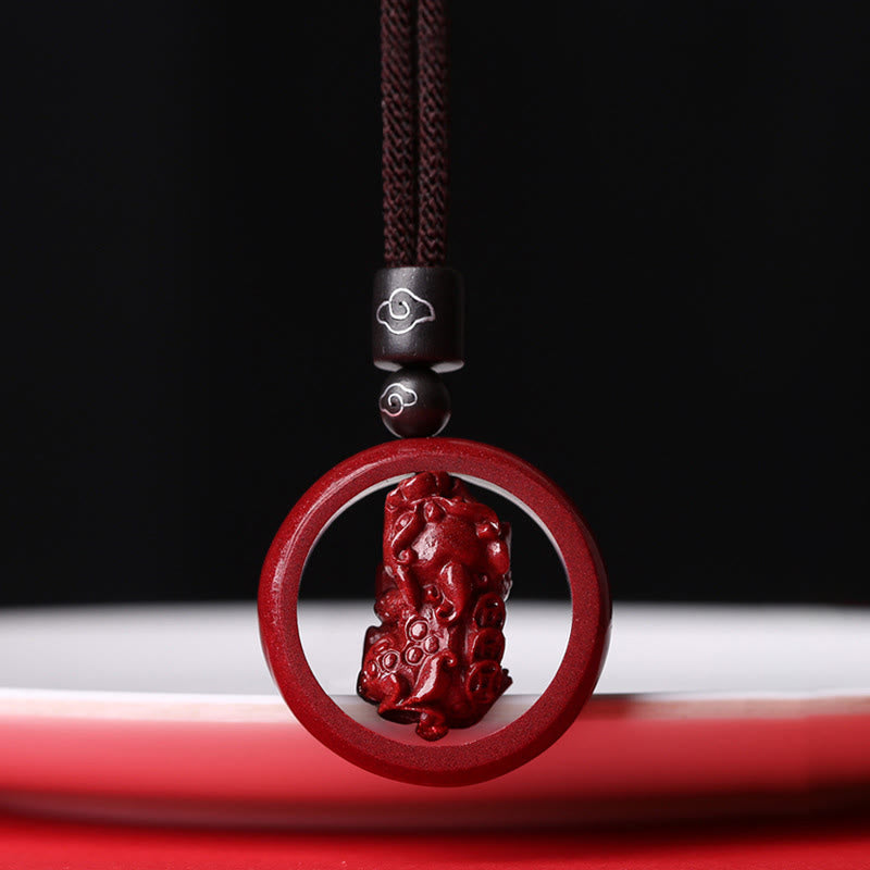 Buddha Stones Cinabro Om Mani Padme Hum PiXiu Benedizione Fortunato Perlina Collana Pendente - PiXiu - Corda marrone - image 27