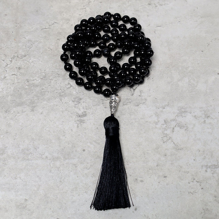 Buddha Stones 108 Mala Perle di Onice Nero Yoga Meditazione Preghiera Collana