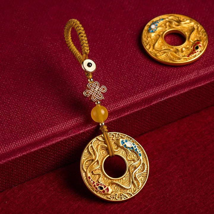 Portachiavi Buddha Stones Double Koi Fish Peace Buckle Wealth Luck