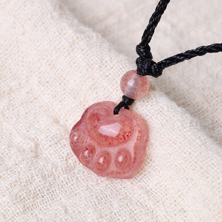 Buddha Stones Quarzo fragola Bella collana pendente con artiglio di zampa di gatto - image 5