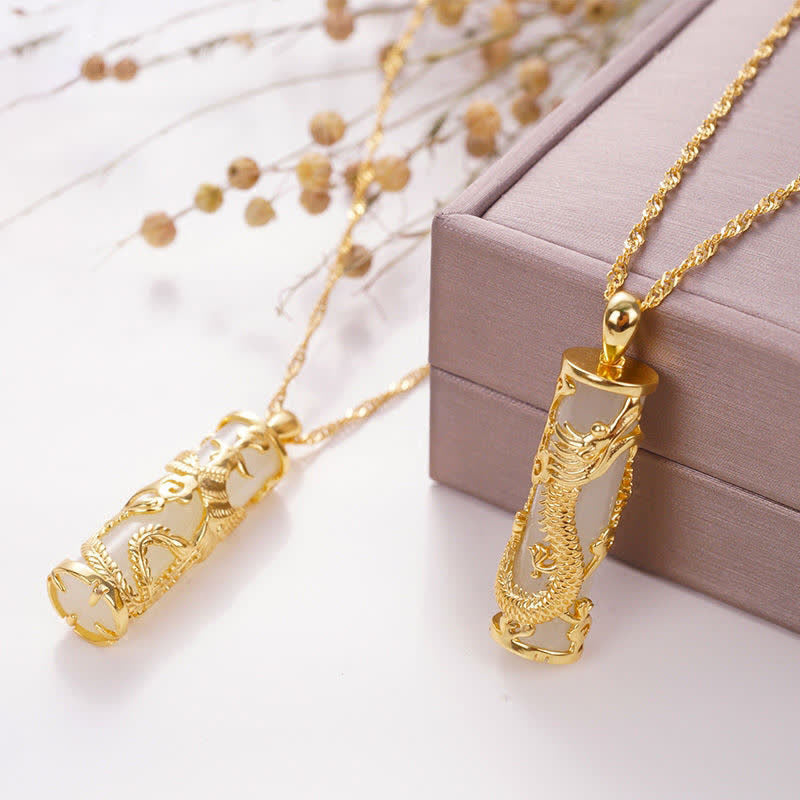 Buddha Stones Giada Drago Fenice Rame Benedizione Armonia Collana Pendente - image 1