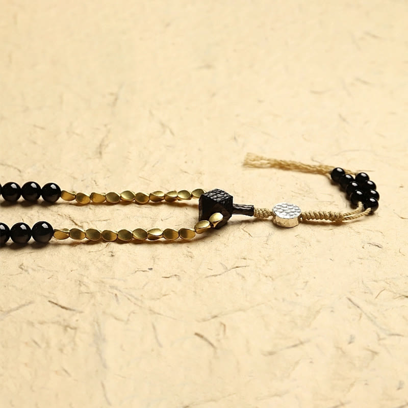 Buddha Stones Tibetano 108 Mala Beads Onice Nero Tre Occhi Dzi Beads Bracciale di Protezione - image 7