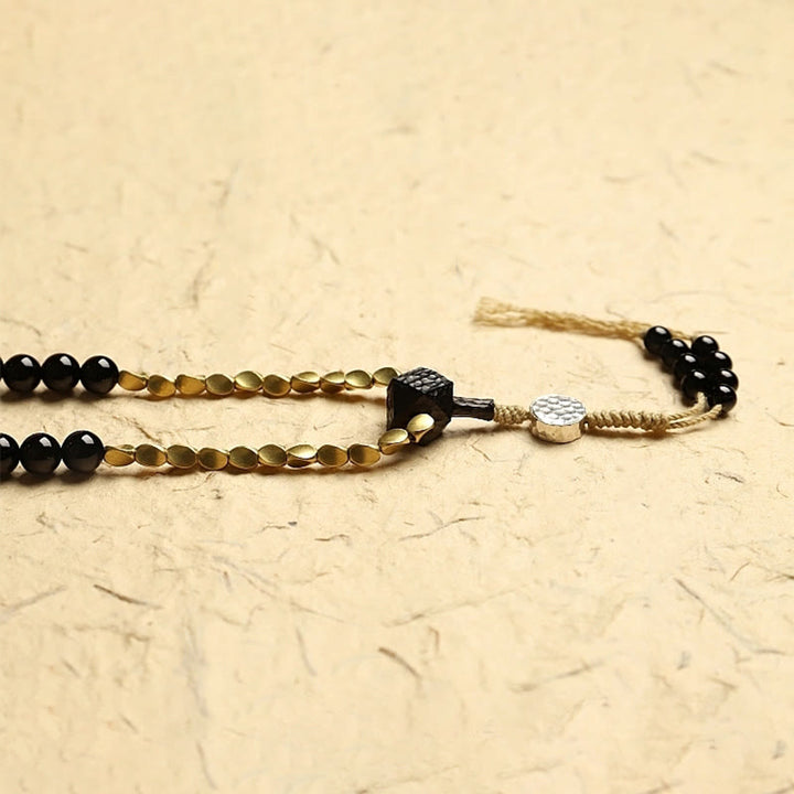 Buddha Stones Tibetano 108 Mala Beads Onice Nero Tre Occhi Dzi Beads Bracciale di Protezione - image 7