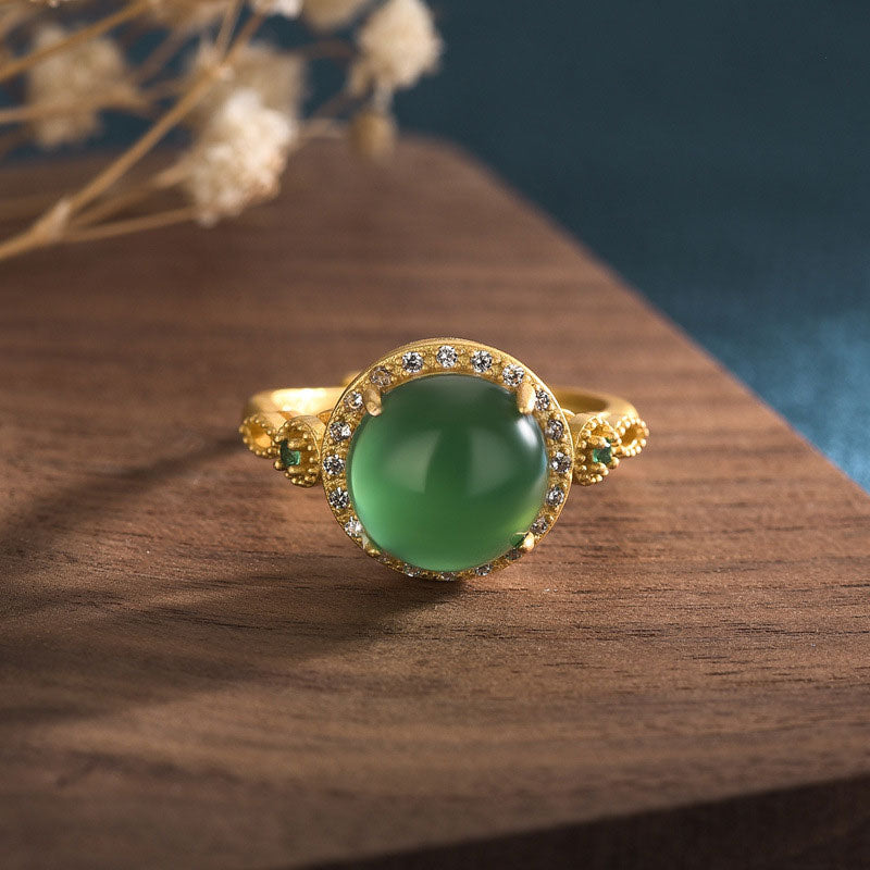 Buddha Stones Anello della fortuna in giada verde - image 0