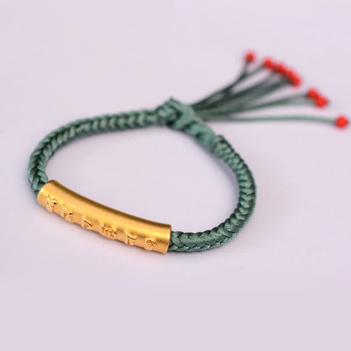 Braccialetto di corda di protezione e forza Om Mani Padme Hum in argento sterling 999 Buddha Stones - Argento Sterling 999 placcato oro - Verde (misura del braccialetto 16+4,5 cm) - image 20