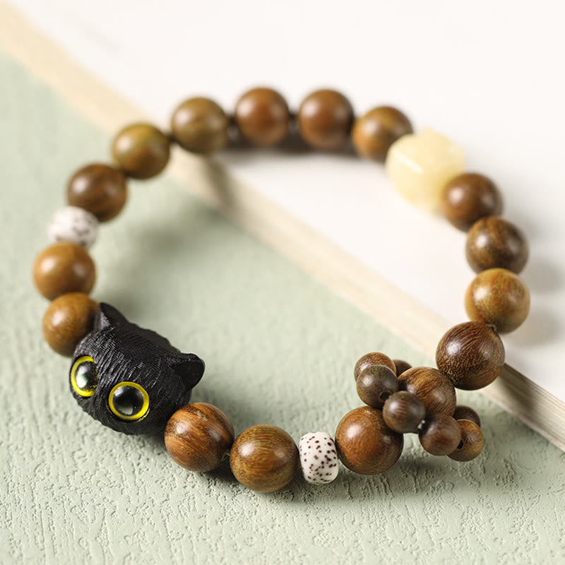 Braccialetto rilassante Buddha Stones Green Sandalwood Ebony Wood Cat Peace - Sandalo verde (cura positiva) (circonferenza del polso 14-17 cm) - image 1