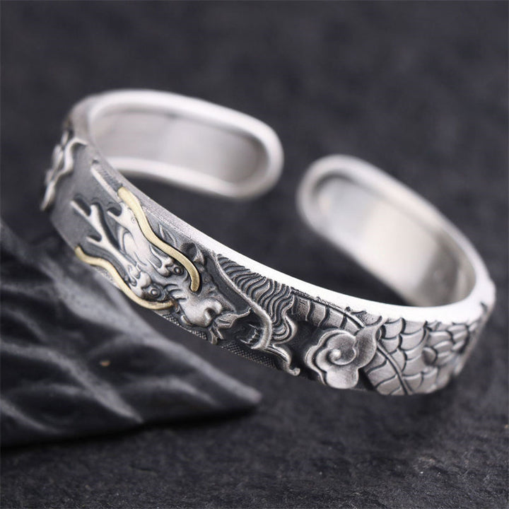 Braccialetto di protezione della forza del drago in argento sterling 999 Buddha Stones - DRAGO (Fortuna ♥ Forza) - image 0