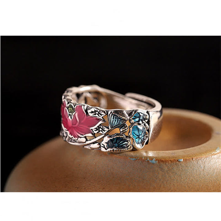 Anello Buddha Stones 925 Sterling Silver Lotus Koi Fish Enlightenment - image 5