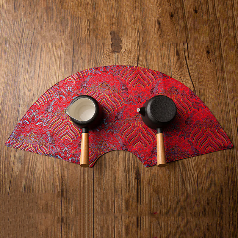 Buddha Stones Vintage Sea Wave Bamboo Plum Blossom Ricamato Tazza Sottobicchiere Tazza da Tè Kung Fu Tappetino da Tè