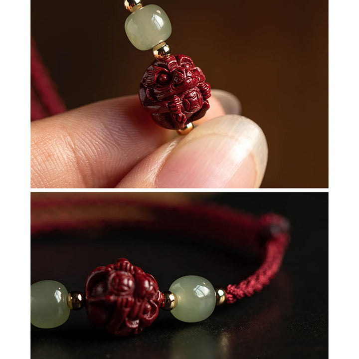 Buddha Stones , cinabro naturale, zodiaco cinese, giada Hetian, carattere Fu, braccialetto di corda della fortuna - image 15