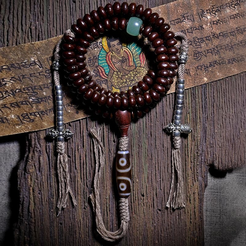 Buddha Stones Tibet naturale 108 Mala Beads Viola Bodhi Seed Three-eyed Dzi Bead Rame Dorje Harmony Bracciale