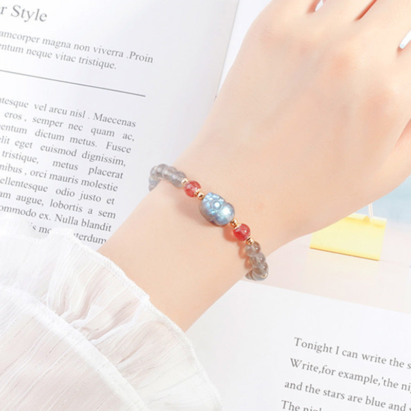 Braccialetto di guarigione PiXiu con pietre di luna, quarzo fragola e Buddha Stones