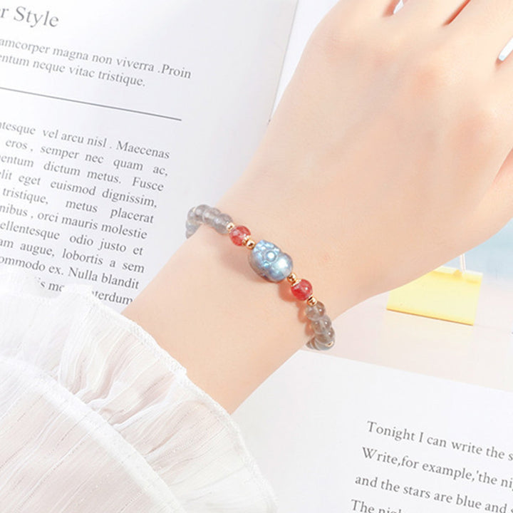 Braccialetto di guarigione PiXiu con pietre di luna, quarzo fragola e Buddha Stones