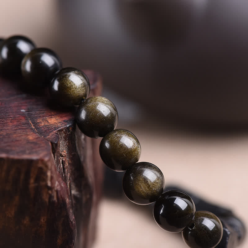Bracciale Buddha Stones Oro Sheen Ossidiana Tormalina Nera Ricchezza