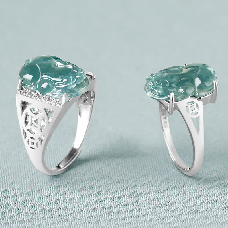 Anello di fortuna in argento sterling 925 Buddha Stones, Fengshui, ricchezza, prosperità, giada PiXiu - image 2