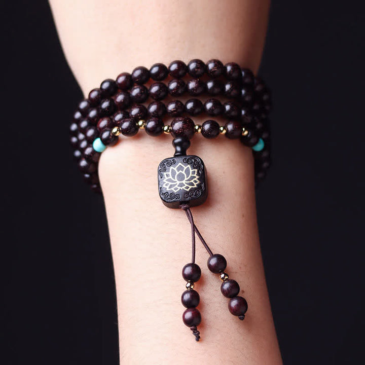 Buddha Stones 108 Mala Beads Tibetano Piccola Foglia Sandalo Rosso Braccialetto di Equilibrio di Loto - image 3