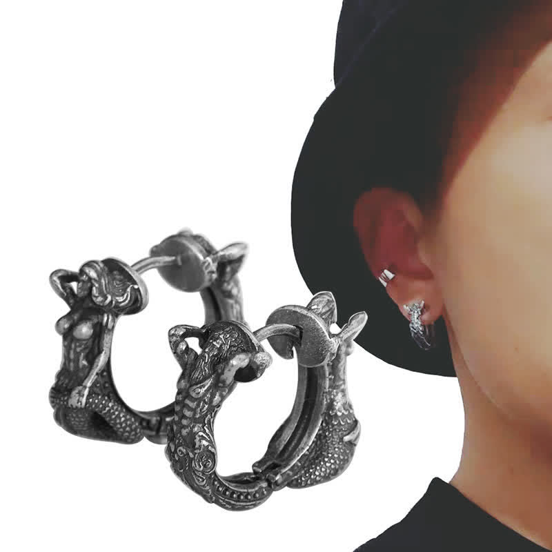 Orecchini di protezione con motivo a cerchio di drago in argento sterling 925 Buddha Stones - image 2