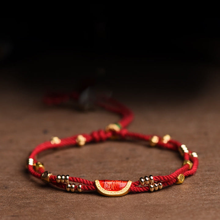 Braccialetto di corda rossa intrecciata con design di gnocchi di cinabro fatti a mano Buddha Stones