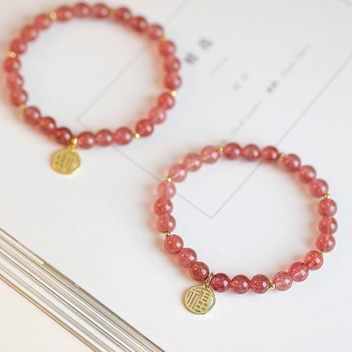 Braccialetto con ciondolo curativo in quarzo fragola placcato oro 14K Buddha Stones Fu