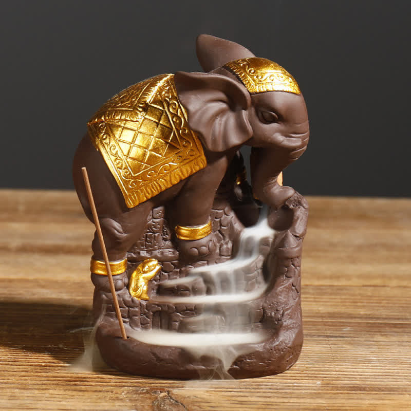 Decorazione bruciatore di incenso di guarigione della pace con fontana di fumo a riflusso in argilla viola elefante tibetano