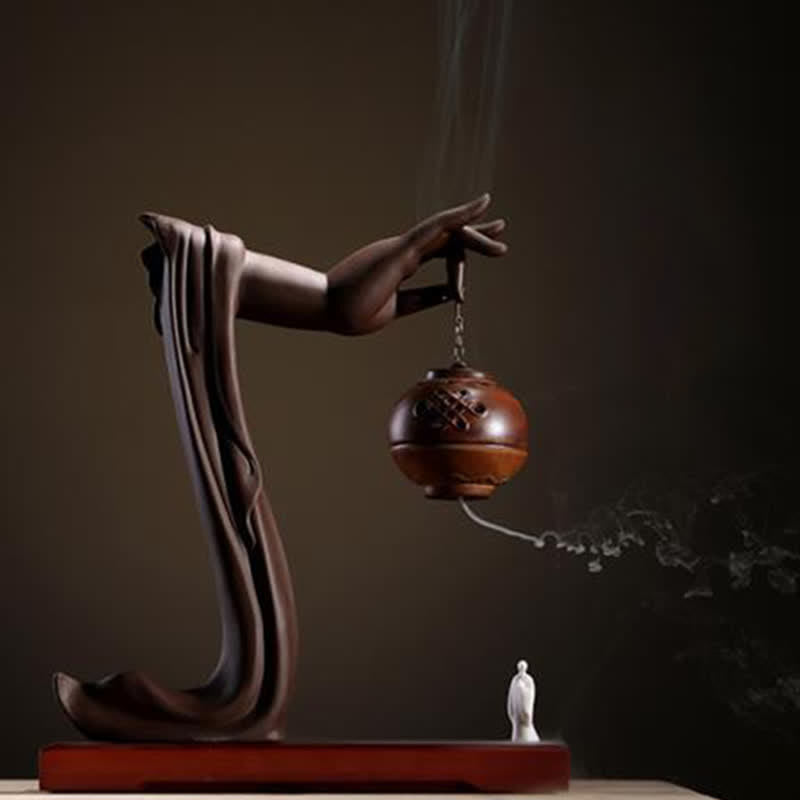 Decorazione bruciatore di incenso in ceramica con benedizione del loto tibetano