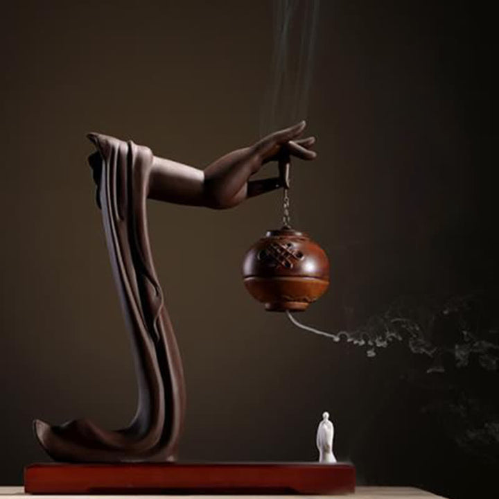 Decorazione bruciatore di incenso in ceramica con benedizione del loto tibetano