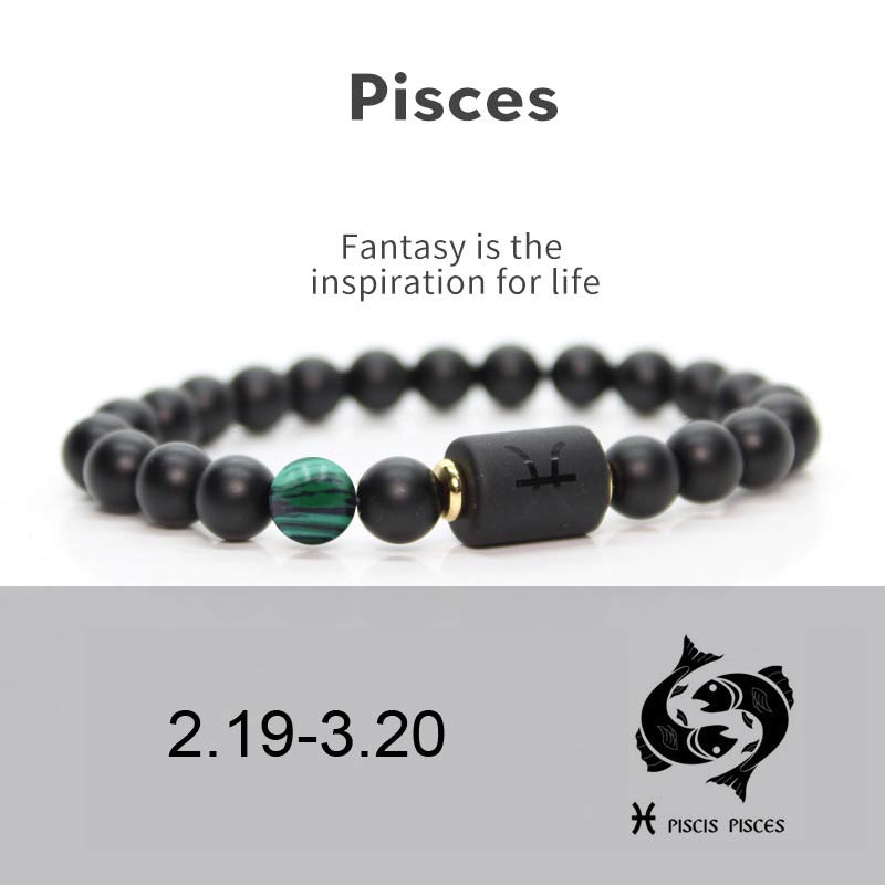 Buddha Stones 12 Costellazioni dello Zodiaco Bracciale Regolabile in Onice Nero