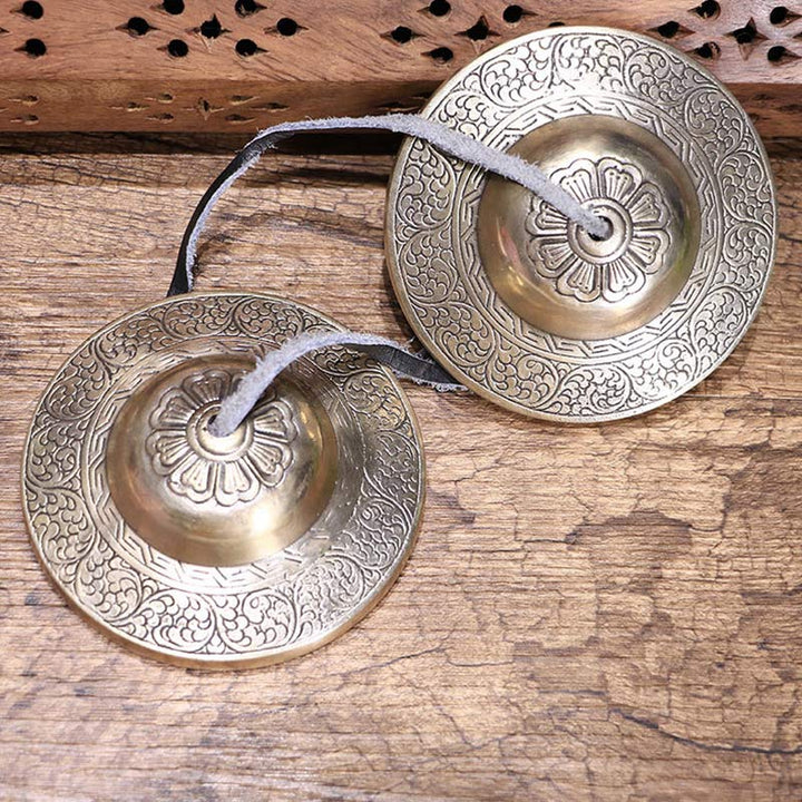 Buddha Stones Campana Tingsha Tibetana Nuvola di Buon Auspicio Sei Vere Parole Rame Ricchezza Decorazione