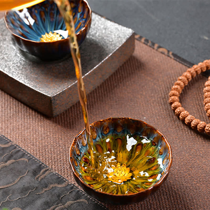 Buddha Stones Lotus Pavone Drago Fenice Koi Pesce Tazza da tè in ceramica Tazze da tè intarsiate 120ml - image 3