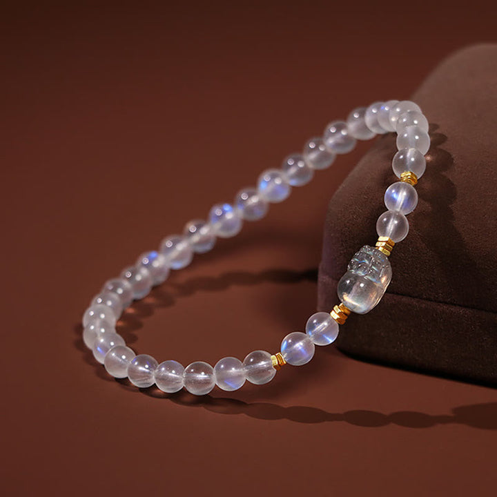 Braccialetto di guarigione PiXiu in pietra di luna naturale placcato oro in argento sterling 925 Buddha Stones