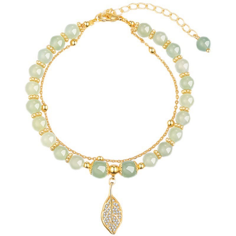 Braccialetto di perline con carattere Fu , Buddha Stones di giada, foglia di ginkgo, tulipano, arachidi e fortuna - image 8