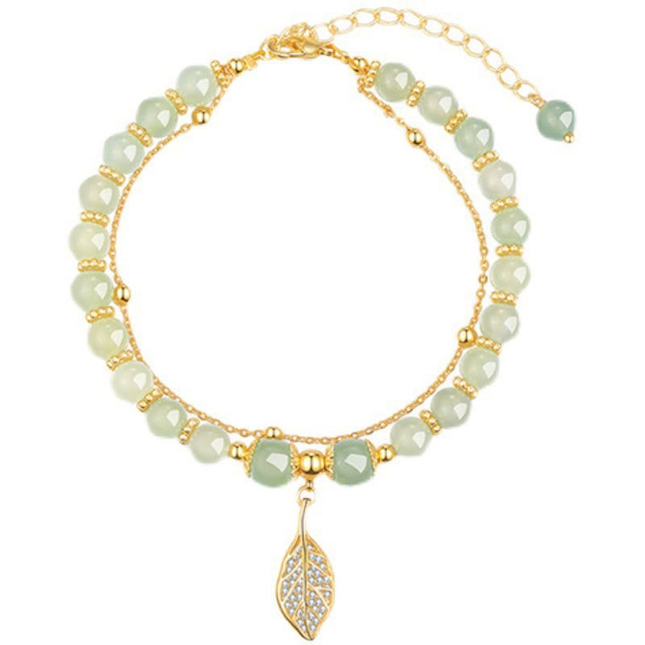 Braccialetto di perline con carattere Fu , Buddha Stones di giada, foglia di ginkgo, tulipano, arachidi e fortuna - image 8
