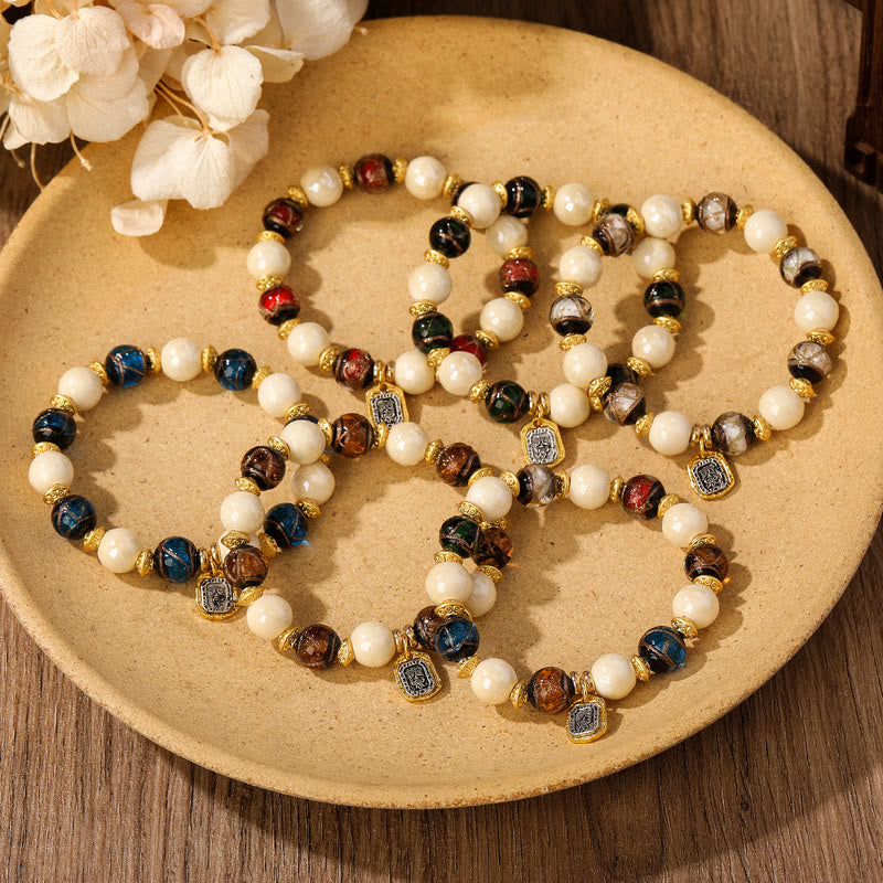 Buddha Stones Tibetano Zakiram Dea della Ricchezza Ciondolo Liuli Vetro Incenso Cenere Perline di Porcellana Braccialetto di Protezione