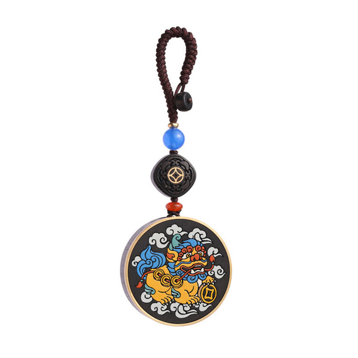 Buddha Stones PiXiu Moneta di rame Legno di ebano Fortuna Attrarre Ricchezza Portachiavi Decorazione