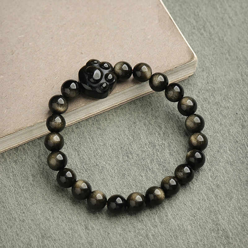 Braccialetto di protezione con gatto portafortuna e zampa adorabile , Buddha Stones, ossidiana lucida d'oro, ossidiana lucida d'argento - Ossidiana lucente dorata - Artiglio di gatto - 8 millimetri - image 21