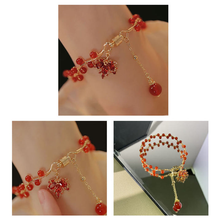 Braccialetto portafortuna con foglia d'acero rosso Buddha Stones